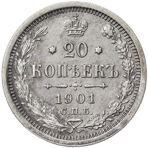 Russie, Nicolas II, 20 Kopeks 1901, СПБ ФЗ St.