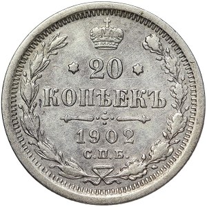 Russie, Nicolas II, 20 Kopeks 1902, СПБ AP St. Petersburg