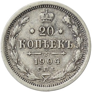 Russie, Nicolas II, 20 Kopeks 1904, СПБ AP St. Petersburg