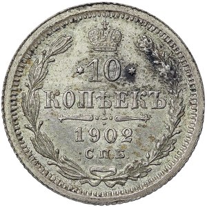 Russie, Nicolas II, 10 Kopeks 1902, СПБ AP St. Petersburg