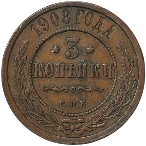Russia, Nicholas II, 3 Kopeks 1908, СПБ St. Petersburg