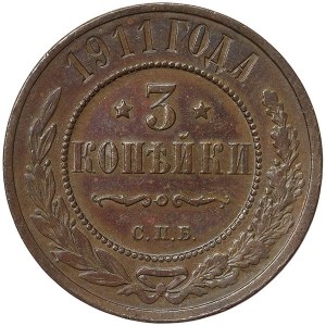 Russie, Nicolas II, 3 Kopeks 1911, СПБ St.