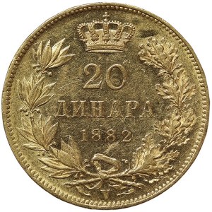 Serbie, Milan Obrenovich IV, 20 Dinara 1882, Vienne