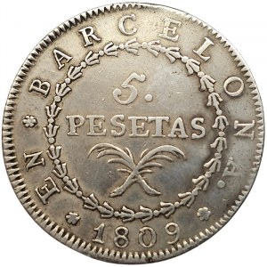 Spain, Principality of Catalonia, José Napoleón, 5 Pesetas 1809, Barcelona