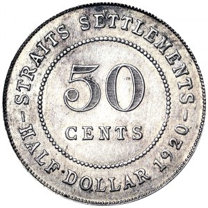 Straits Settlements, George V, 50 Cents 1920