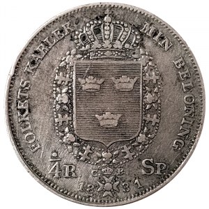 Sweden, Carl Johan XIV, 1/4 Riksdaler 1831, Stockholm