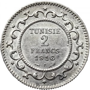 Tunisia, Muhammad V An-Nasir, 2 Francs 1916, A Paris