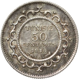 Tunisia, Muhammad V An-Nasir, 50 Centimes 1916, A Paris