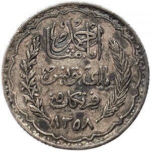 Tunisia, Ahmad II, 5 Francs 1939, A Paris