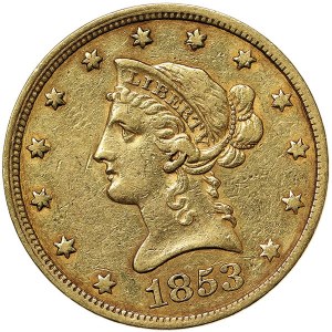 United States, 10 Dollars (Coronet Head - No motto) 1853, Philadelphia