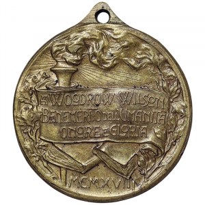 États-Unis, Thomas Woodrow Wilson 28e président des États-Unis, Médaille pour la fin de la Première Guerre mondiale - À Woodrow Wilson, bien méritant de l'humanité, de l'honneur et de la gloire (En italien) 1918