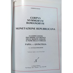 CORPUS NUMMORUM ROMANORUM MONETAZIONE REPUBBLICANA. BANTI ALBERTO. 1982.