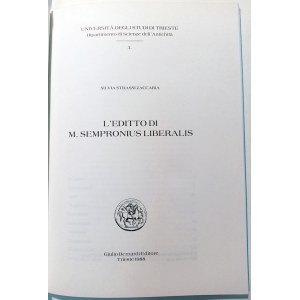 L'EDITTO DI M. SEMPRONIUS LIBERALIS. SILVIA STRASSI ZACCARIA. 1988.