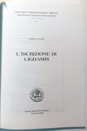L'ISCRIZIONE DI LIGDAMIS. ALBERTO MAFFI. 1988.