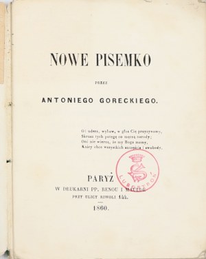 Antoni Gorecki, New Writing [1860].