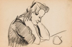 Kazimierz PODSADECKI (1904-1970), Sketch of a young woman with her head resting on her hands, September 1937
