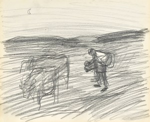 Stanisław KAMOCKI (1875-1944), Paysan sortant les vaches du pâturage au crépuscule, été 1903