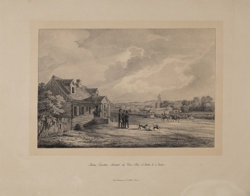 Albrecht ADAM (1786-1862), Dwór w Krożach na Litwie w 1812 (tyt.oryg.: „Kroni, Quartier General du Vice Roi d’Italie le 1 Juillet”), ok. 1830