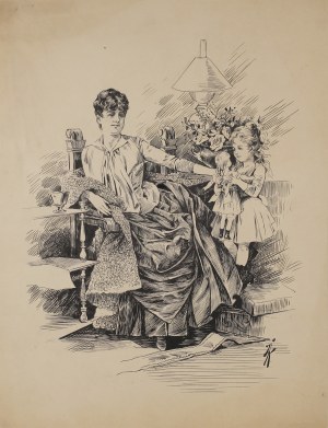 Isak ÅKERMARK (1857-1903), Dama z córką w salonie, XIX/XX w.