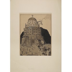 Julius DIEZ (1870-1957), Satyra na rewolucję październikowa 1917 - ucieczka z wieży Babel (tyt.oryg.: „Der Entente Palast, Die russische Partei hat gekündigt und zieht aus”), 1917