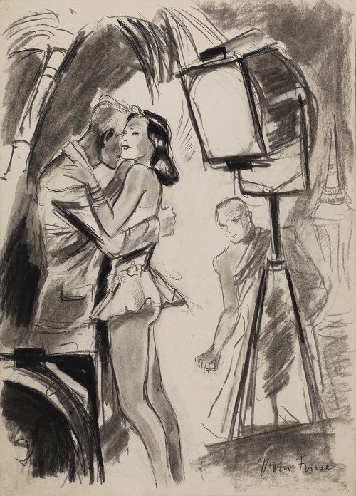Victor FRIESE (1906-1969), Scena miłosna pod palmą na planie filmowym, lata 30-40 XX w.