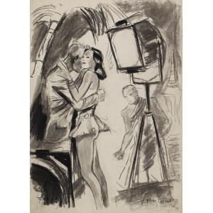 Victor FRIESE (1906-1969), Scena miłosna pod palmą na planie filmowym, lata 30-40 XX w.
