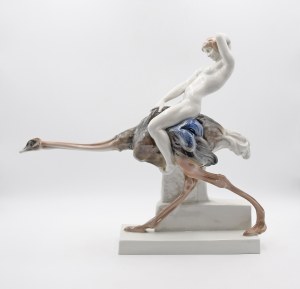 ROSENTHAL - Rosenthal AG, designed by Ferdinand LIEBERMANN (1883-1941), Nude of a woman riding an ostrich (Lustigerritt, Straußenritt)