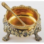 VICTORIAN SOLDIER WITH SPOONS, England, London, John Samuel Hunt, 1856, Silver, sample 925, gilded, weight 433 g, height 6.3, dia. 10.5 cm, spoon length 11.5 cm.