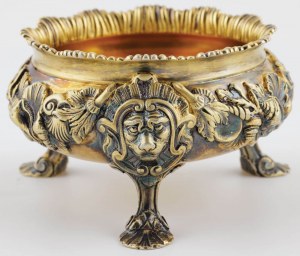 VICTORIAN SOLDIER WITH SPOONS, England, London, John Samuel Hunt, 1856, Silver, sample 925, gilded, weight 433 g, height 6.3, dia. 10.5 cm, spoon length 11.5 cm.