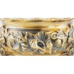 WIKTORIAŃSKA SOLNICZKA Z ŁYŻECZKĄ, Anglia, Londyn, John Samuel Hunt, 1856, Srebro, próba 925, złocone, waga 433 g, wys. 6,3, śr. 10,5 cm, dł. łyżeczki 11,5 cm