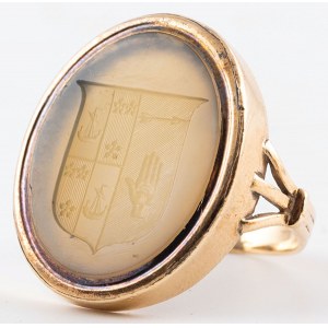 SYGNET Z HERBEM, Francja, XVIII / XIX w., Złoto, intaglio w chalcedonie