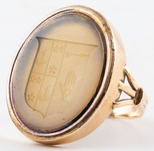 SYGNET Z HERBEM, Francja, XVIII / XIX w., Złoto, intaglio w chalcedonie