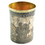 MUG WITH SLAVE CANDLE, Georgia, Tiflis (Tbilisi), 1807, Silver, inside gilt, niello; weight 195 g, height 9.2, dia. 7 cm.