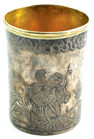 MUG WITH SLAVE CANDLE, Georgia, Tiflis (Tbilisi), 1807, Silver, inside gilt, niello; weight 195 g, height 9.2, dia. 7 cm.