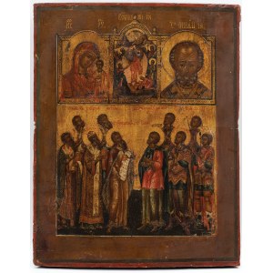 FOUR-POLY IICON, Russia, 18th century, Tempera, gilt, board; 28.5 x 22.5 cm