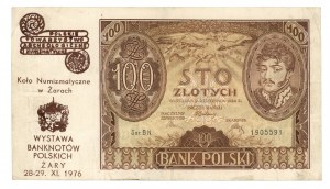 100 zloty 1934 - B.N.-series - overprint commemorating the Polish Banknotes Exhibition Żary 1976r