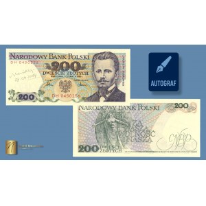 200 złotych 1986 - seria DH - autograf autora projektu Andrzeja Heidricha - RZADKOŚĆ