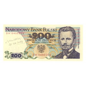 200 złotych 1986 - seria DH - autograf autora projektu Andrzeja Heidricha - RZADKOŚĆ