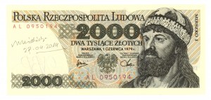 2.000 złotych 1979 - seria AL - autograf autora projektu - RZADKOŚĆ
