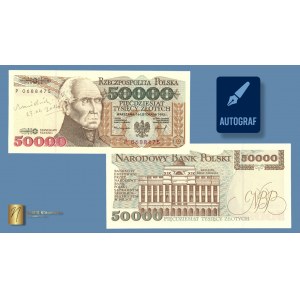 50 000 zl 1993 - série P - autogram autora projektu Andrzeje Heidricha - RARE