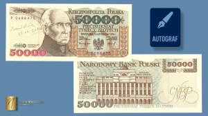50 000 zl 1993 - série P - autographe de l'auteur du projet Andrzej Heidrich - RARE