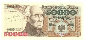 50 000 zl 1993 - série P - autographe de l'auteur du projet Andrzej Heidrich - RARE
