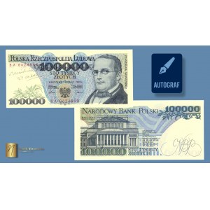 100.000 złotych 1990 - seria BA - autograf autora projektu Andrzeja Heidricha - RZADKOŚĆ