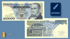 100.000 złotych 1990 - seria BA - autograf autora projektu - RZADKOŚĆ