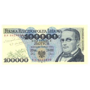 100.000 złotych 1990 - seria BA - autograf autora projektu Andrzeja Heidricha - RZADKOŚĆ