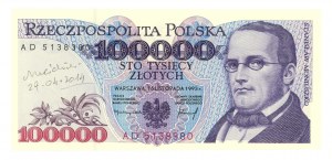 100 000 zl 1993 - série AD - autographe de l'auteur du projet Andrzej Heidrich - RARE