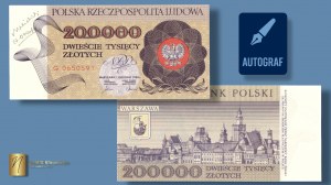 200.000 złotych 1989 - seria G - autograf autora projektu - RZADKOŚĆ