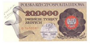 200.000 złotych 1989 - seria G - autograf autora projektu - RZADKOŚĆ