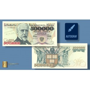 500.000 złotych 1993 - seria L - autograf autora projektu Andrzeja Heidricha - RZADKOŚĆ