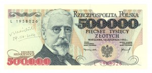 500 000 zlotys 1993 - Série L - autographe de l'auteur du projet Andrzej Heidrich - RARE